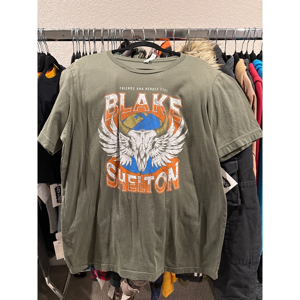 Blake Shelton Friends and Heroes 2021 Tour Shirt Mens XL Olive Green Graphic Tee